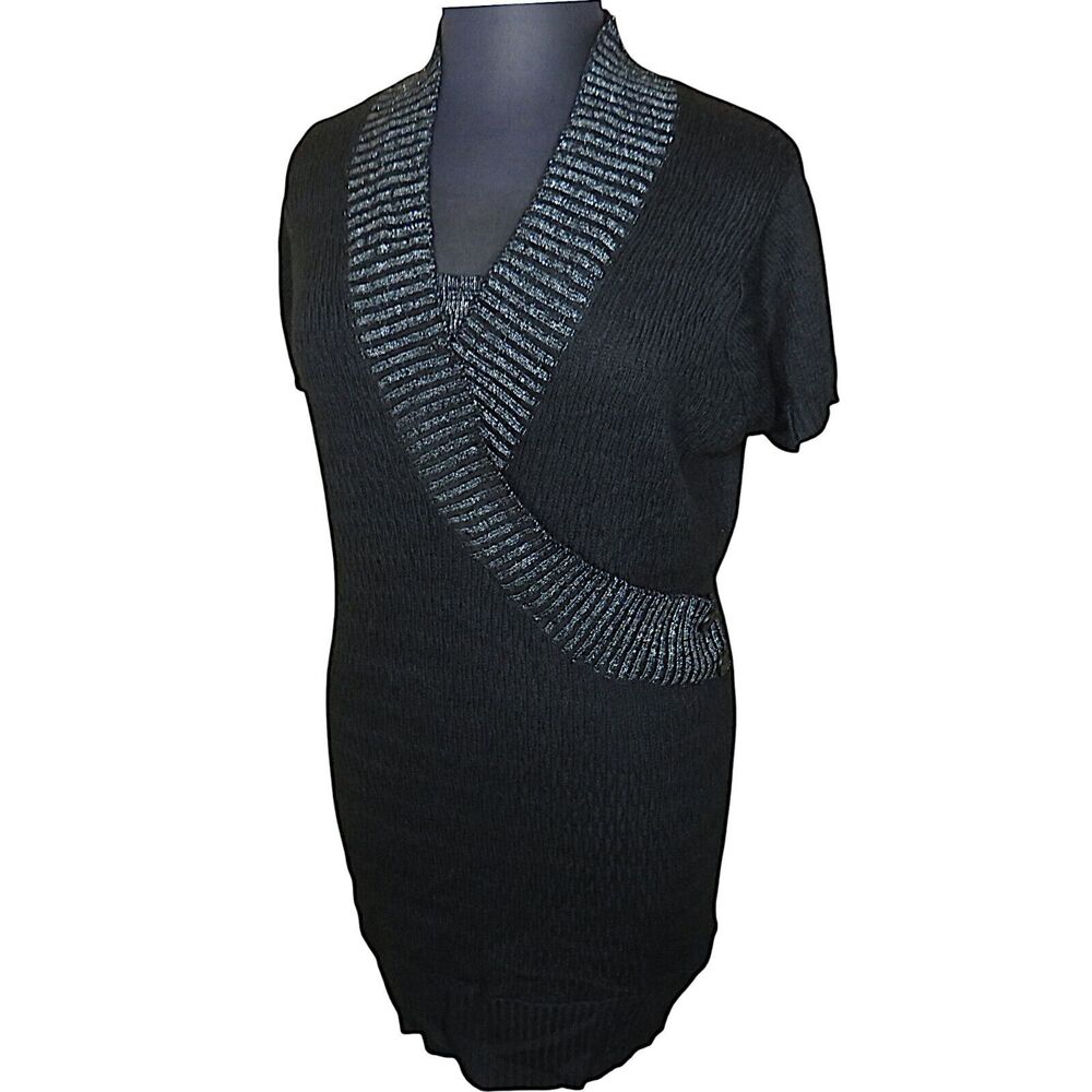 Extra Touch Black Silver Metallic Soft Sweater Knit Bodycon Dress Plus Size 3X